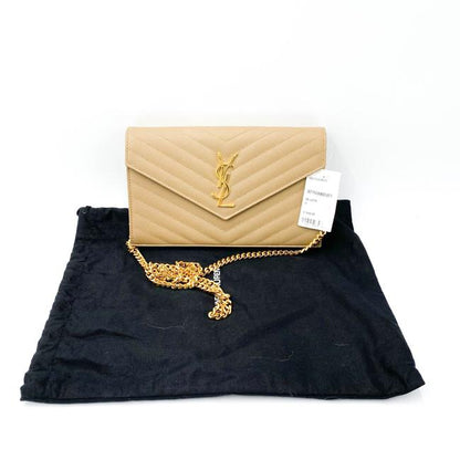 Saint Laurent Chain Wallet Grain De Poudre Matelasse Monogram Beige Leather Cross Body Bag - photo 4