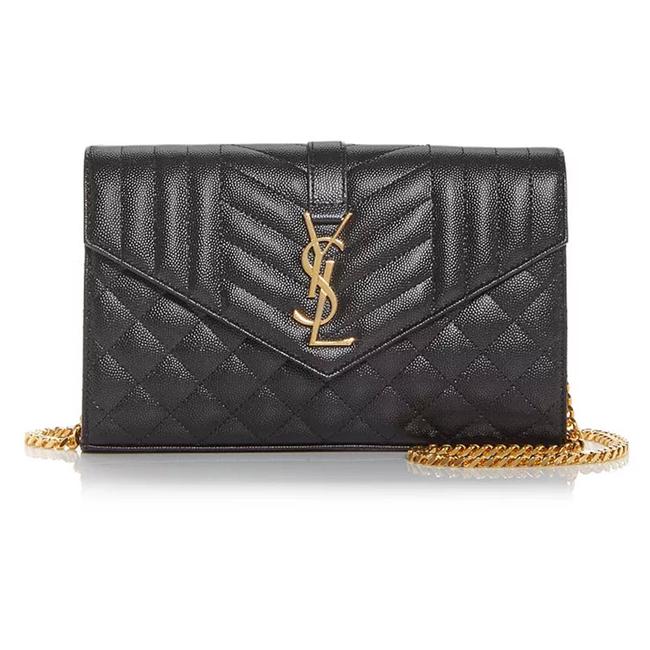 Saint Laurent Chain Wallet Grain De Poudre Mixed Matelasse Triquilt Monogram Black Leather Shoulder Bag - image 1