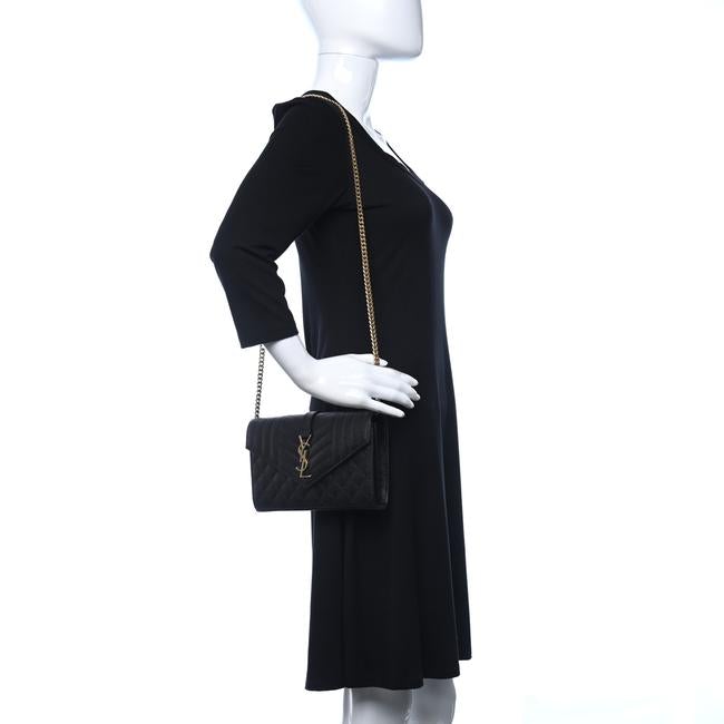 Saint Laurent Chain Wallet Grain De Poudre Mixed Matelasse Triquilt Monogram Black Leather Shoulder Bag - image 2