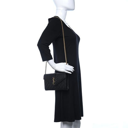Saint Laurent Chain Wallet Grain De Poudre Mixed Matelasse Triquilt Monogram Black Leather Shoulder Bag - image 2