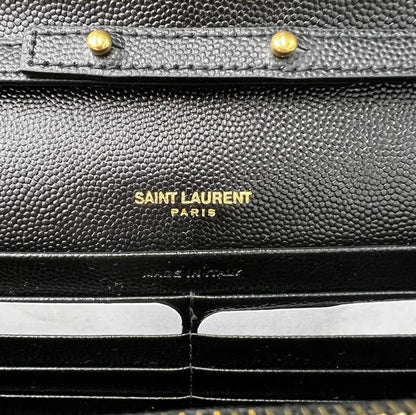 Saint Laurent Chain Wallet Grain De Poudre Mixed Matelasse Triquilt Monogram Black Leather Shoulder Bag - image 11