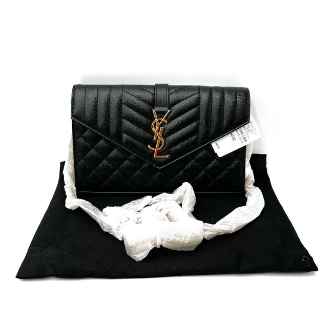 Saint Laurent Chain Wallet Grain De Poudre Mixed Matelasse Triquilt Monogram Black Leather Shoulder Bag - image 3