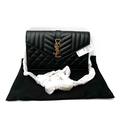 Saint Laurent Chain Wallet Grain De Poudre Mixed Matelasse Triquilt Monogram Black Leather Shoulder Bag - image 3