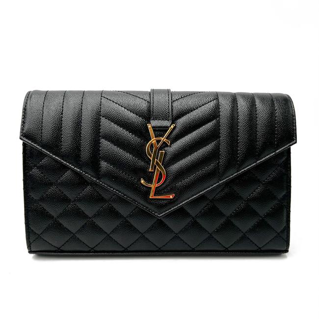Saint Laurent Chain Wallet Grain De Poudre Mixed Matelasse Triquilt Monogram Black Leather Shoulder Bag - image 4