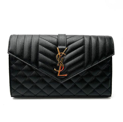 Saint Laurent Chain Wallet Grain De Poudre Mixed Matelasse Triquilt Monogram Black Leather Shoulder Bag - image 4
