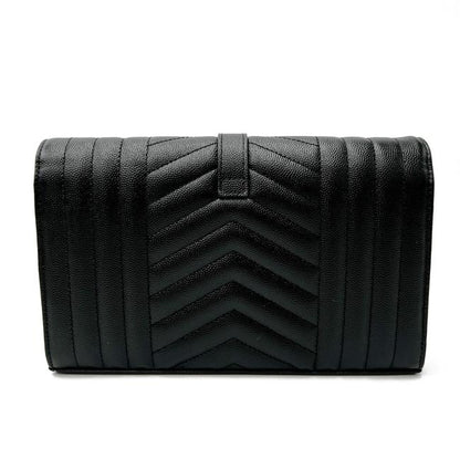 Saint Laurent Chain Wallet Grain De Poudre Mixed Matelasse Triquilt Monogram Black Leather Shoulder Bag - image 5