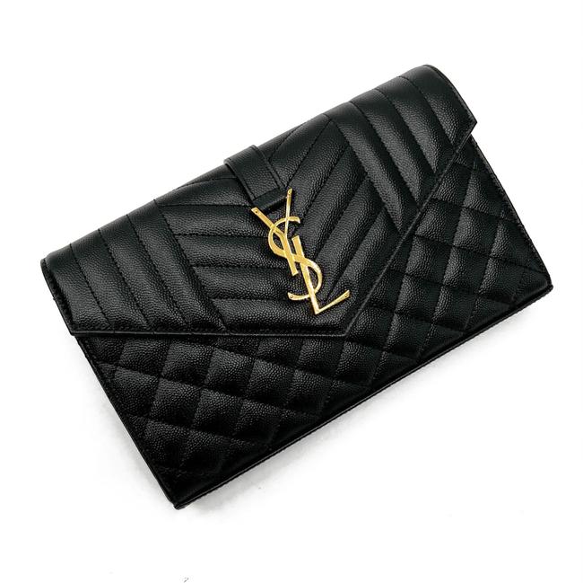 Saint Laurent Chain Wallet Grain De Poudre Mixed Matelasse Triquilt Monogram Black Leather Shoulder Bag - image 6