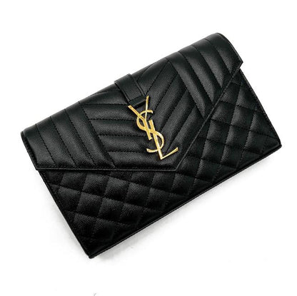Saint Laurent Chain Wallet Grain De Poudre Mixed Matelasse Triquilt Monogram Black Leather Shoulder Bag - image 6