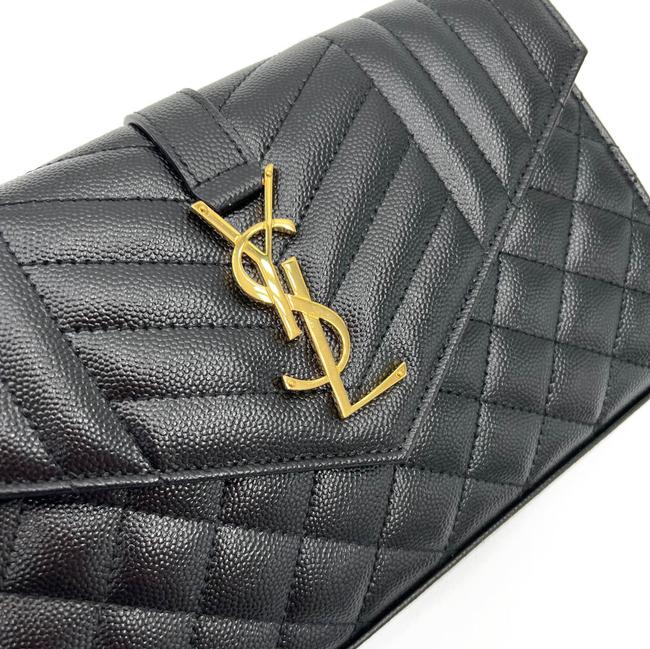 Saint Laurent Chain Wallet Grain De Poudre Mixed Matelasse Triquilt Monogram Black Leather Shoulder Bag - image 7