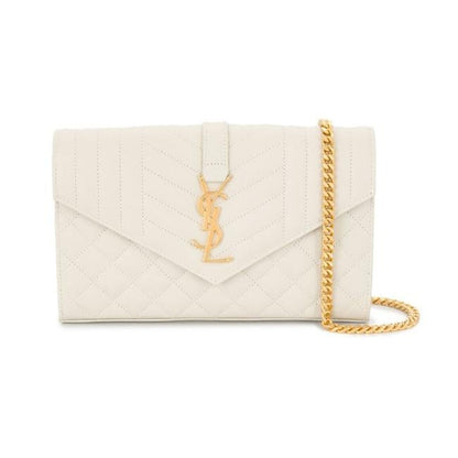 Saint Laurent Chain Wallet Grain De Poudre Mixed Matelasse Triquilt Crema White Leather Shoulder Bag - image 1