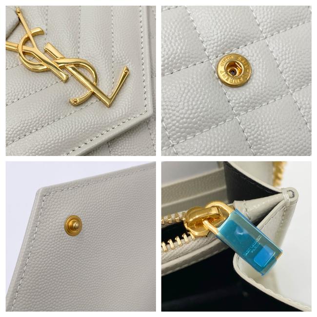 Saint Laurent Chain Wallet Grain De Poudre Mixed Matelasse Triquilt Crema White Leather Shoulder Bag - image 11