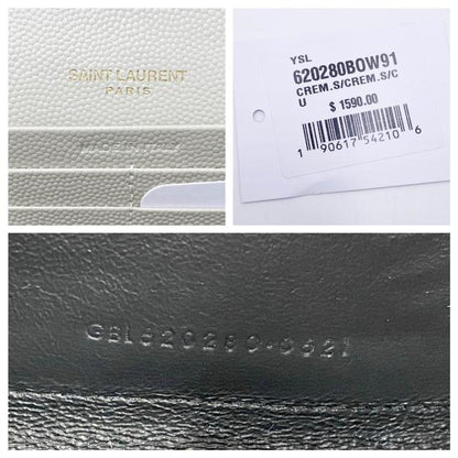 Saint Laurent Chain Wallet Grain De Poudre Mixed Matelasse Triquilt Crema White Leather Shoulder Bag - image 12