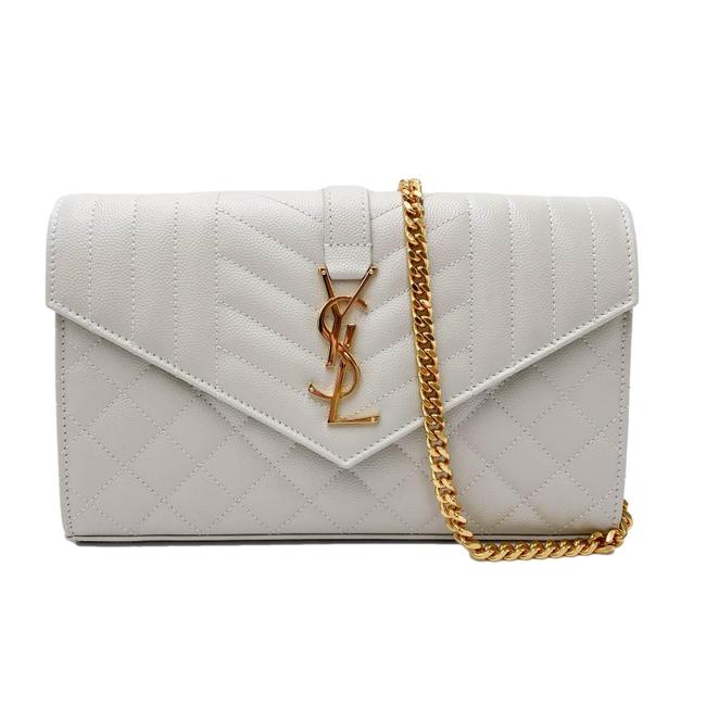 Saint Laurent Chain Wallet Grain De Poudre Mixed Matelasse Triquilt Crema White Leather Shoulder Bag - image 4