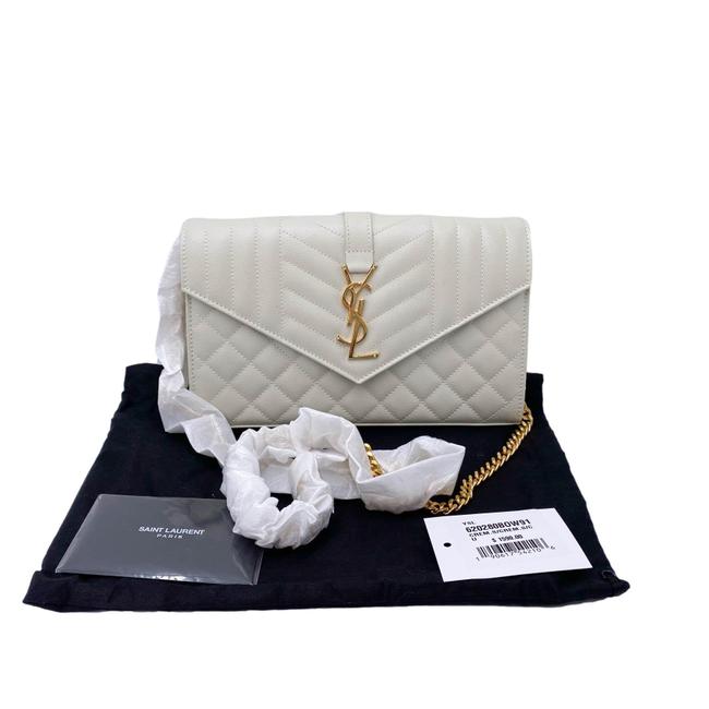 Saint Laurent Chain Wallet Grain De Poudre Mixed Matelasse Triquilt Crema White Leather Shoulder Bag - image 5