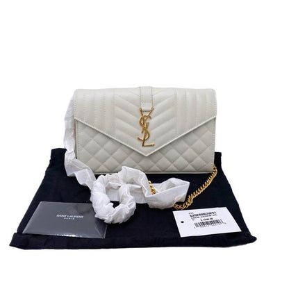 Saint Laurent Chain Wallet Grain De Poudre Mixed Matelasse Triquilt Crema White Leather Shoulder Bag - image 5