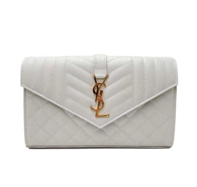 Saint Laurent Chain Wallet Grain De Poudre Mixed Matelasse Triquilt Crema White Leather Shoulder Bag - image 6