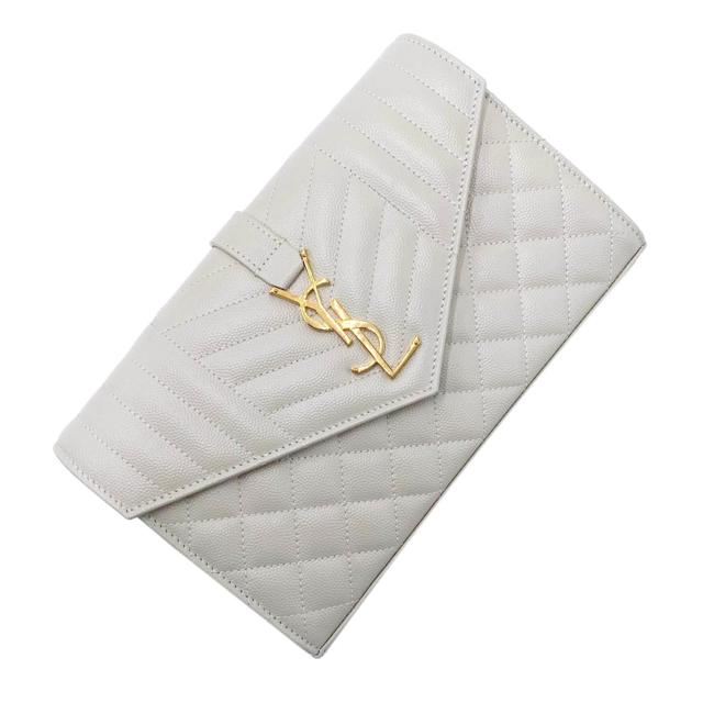 Saint Laurent Chain Wallet Grain De Poudre Mixed Matelasse Triquilt Crema White Leather Shoulder Bag - image 8