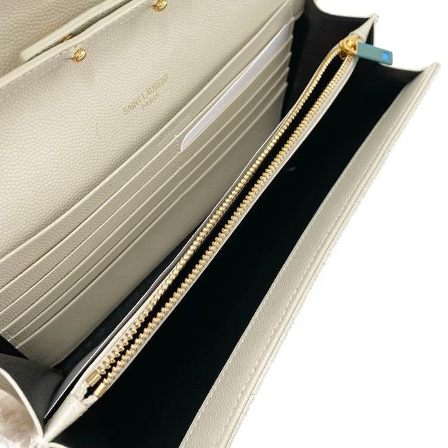 Saint Laurent Chain Wallet Grain De Poudre Mixed Matelasse Triquilt Crema White Leather Shoulder Bag - image 10
