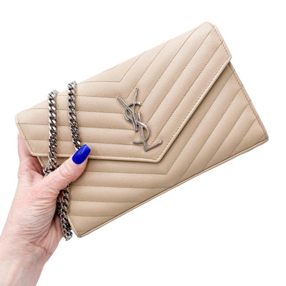 Saint Laurent Chain Wallet Medium Woc Monogram Beige Leather Cross Body Bag - photo 2