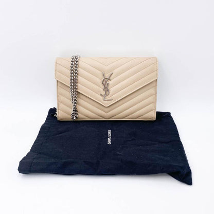 Saint Laurent Chain Wallet Medium Woc Monogram Beige Leather Cross Body Bag - photo 3
