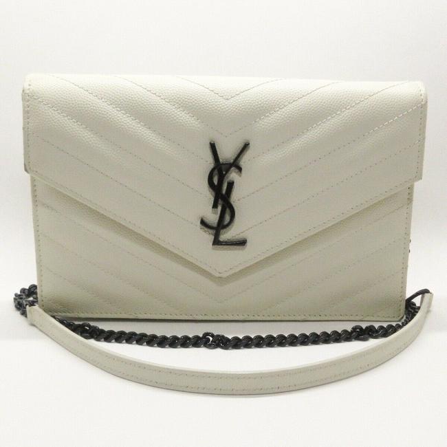Saint Laurent Chain Wallet Monogram Envelope Grain De Poudre Matelasse Chevron Dove White Leather Shoulder Bag - image 1