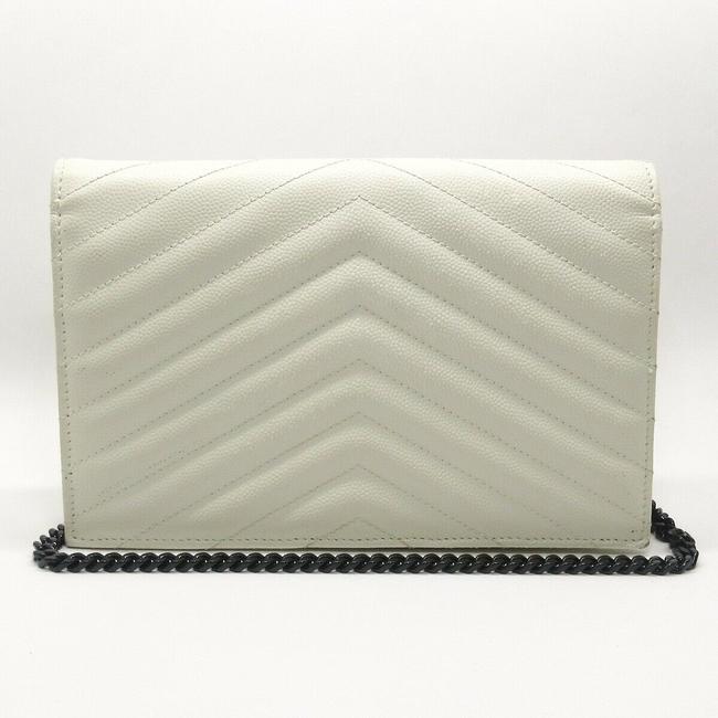 Saint Laurent Chain Wallet Monogram Envelope Grain De Poudre Matelasse Chevron Dove White Leather Shoulder Bag - image 2