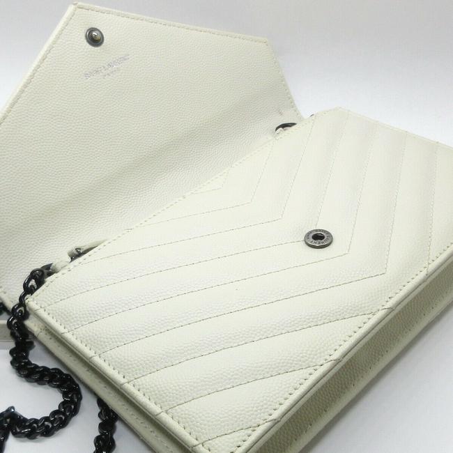 Saint Laurent Chain Wallet Monogram Envelope Grain De Poudre Matelasse Chevron Dove White Leather Shoulder Bag - image 3