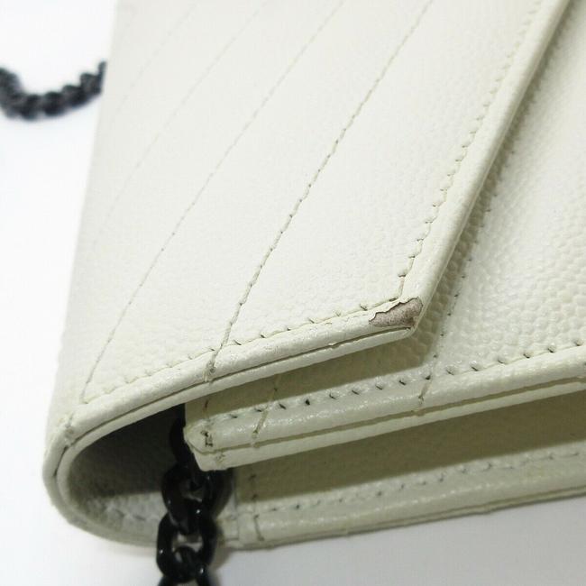 Saint Laurent Chain Wallet Monogram Envelope Grain De Poudre Matelasse Chevron Dove White Leather Shoulder Bag - image 6