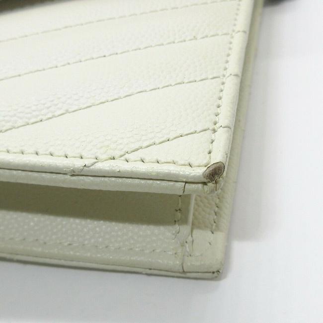 Saint Laurent Chain Wallet Monogram Envelope Grain De Poudre Matelasse Chevron Dove White Leather Shoulder Bag - image 7