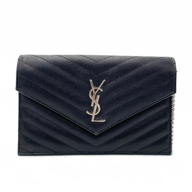 Saint Laurent Chain Wallet Monogram Envelope Grain De Poudre Matelasse Chevron Woc Black Leather Shoulder Bag - image 3