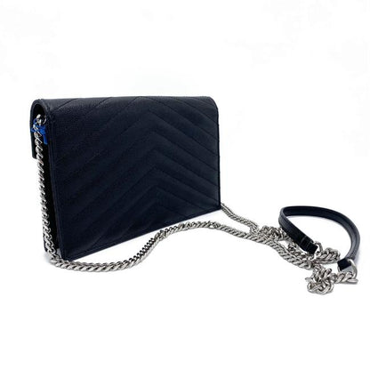 Saint Laurent Chain Wallet Monogram Envelope Grain De Poudre Matelasse Chevron Woc Black Leather Shoulder Bag - image 4