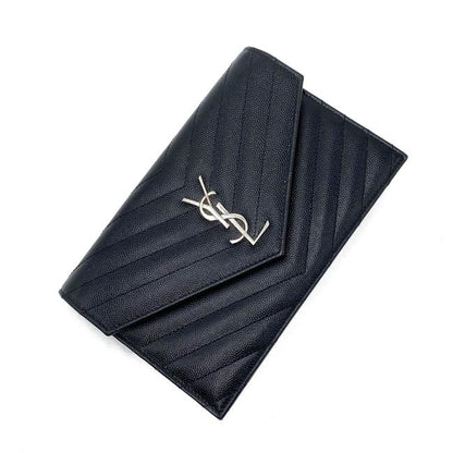 Saint Laurent Chain Wallet Monogram Envelope Grain De Poudre Matelasse Chevron Woc Black Leather Shoulder Bag - image 8