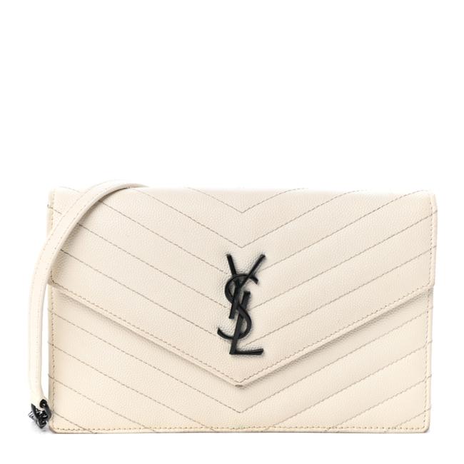 Saint Laurent Chain Wallet Monogram Envelope Grain De Poudre Matelasse Chevron Woc Dove White Leather Shoulder Bag - image 1