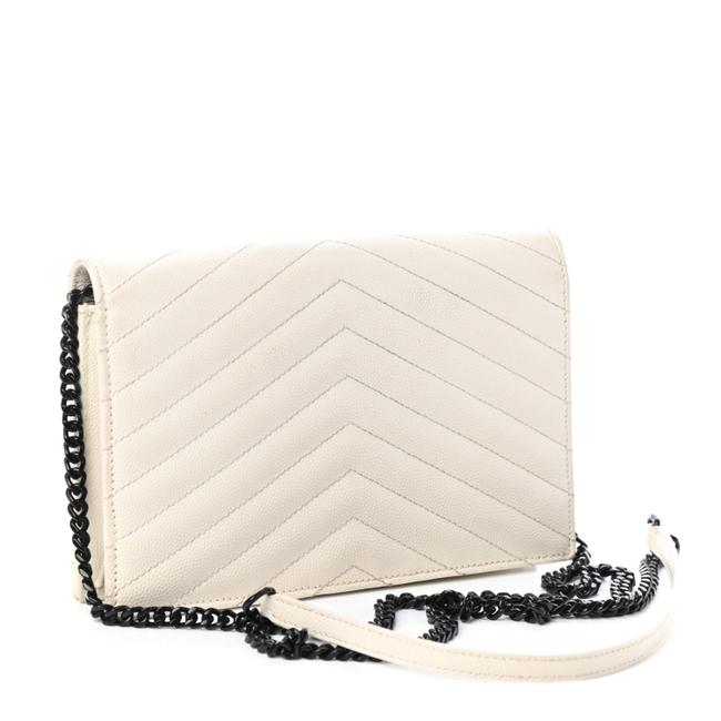 Saint Laurent Chain Wallet Monogram Envelope Grain De Poudre Matelasse Chevron Woc Dove White Leather Shoulder Bag - image 3