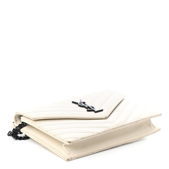 Saint Laurent Chain Wallet Monogram Envelope Grain De Poudre Matelasse Chevron Woc Dove White Leather Shoulder Bag - image 4