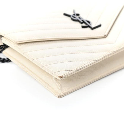 Saint Laurent Chain Wallet Monogram Envelope Grain De Poudre Matelasse Chevron Woc Dove White Leather Shoulder Bag - image 7
