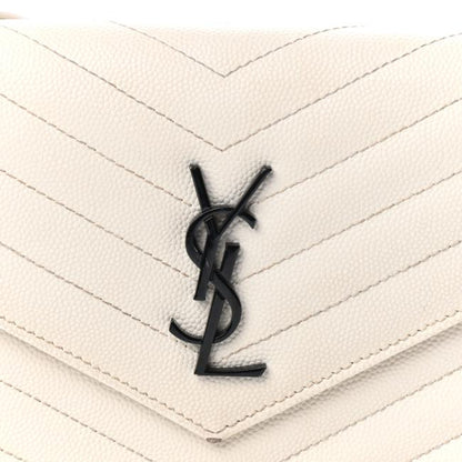 Saint Laurent Chain Wallet Monogram Envelope Grain De Poudre Matelasse Chevron Woc Dove White Leather Shoulder Bag - image 9