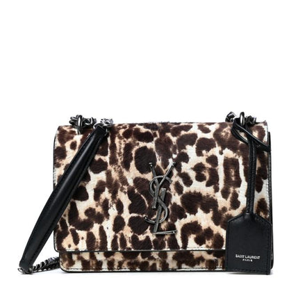 Saint Laurent Chain Wallet Sunset Leopard Print Monogram Small Natural Black Calf Hair Shoulder Bag - image 1