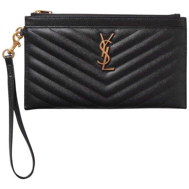 Saint Laurent Clutch Monogram Quilted Textured-leather Black Leather Wristlet - photo 1