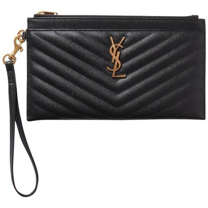 Saint Laurent Clutch Monogram Quilted Textured-leather Black Leather Wristlet - photo 1