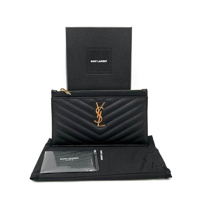 Saint Laurent Clutch Monogram Quilted Textured-leather Black Leather Wristlet - photo 4