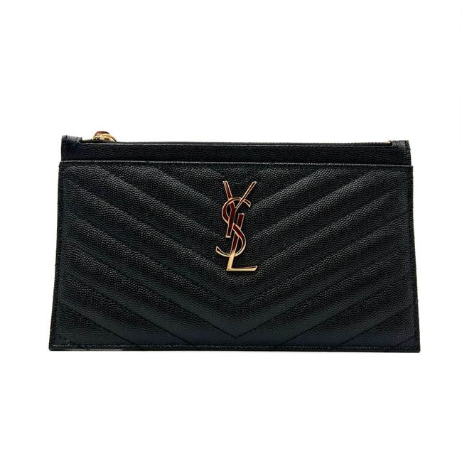 Saint Laurent Clutch Monogram Quilted Textured-leather Black Leather Wristlet - photo 6