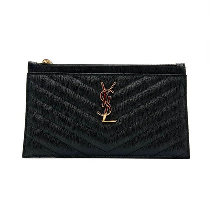 Saint Laurent Clutch Monogram Quilted Textured-leather Black Leather Wristlet - photo 6