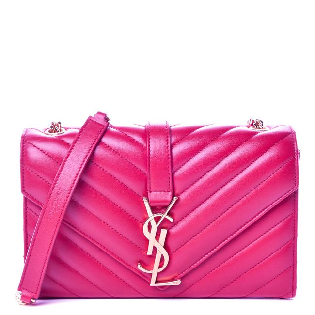 Saint Laurent College Lambskin Matelasse Chevron Small Monogram Satchel Pink Leather Shoulder Bag - image 1