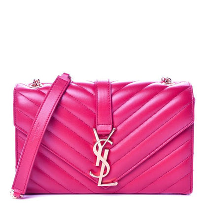 Saint Laurent College Lambskin Matelasse Chevron Small Monogram Satchel Pink Leather Shoulder Bag - image 1