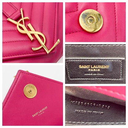 Saint Laurent College Lambskin Matelasse Chevron Small Monogram Satchel Pink Leather Shoulder Bag - image 12