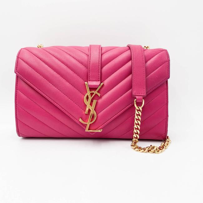 Saint Laurent College Lambskin Matelasse Chevron Small Monogram Satchel Pink Leather Shoulder Bag - image 3