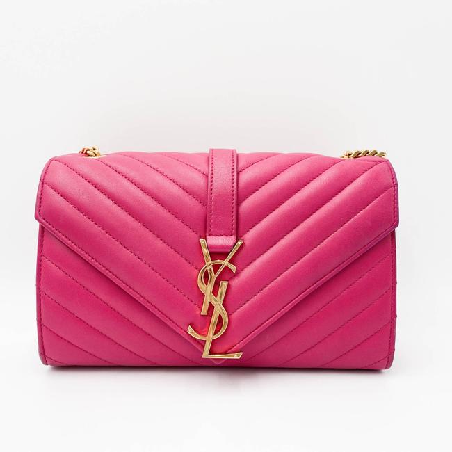 Saint Laurent College Lambskin Matelasse Chevron Small Monogram Satchel Pink Leather Shoulder Bag - image 5