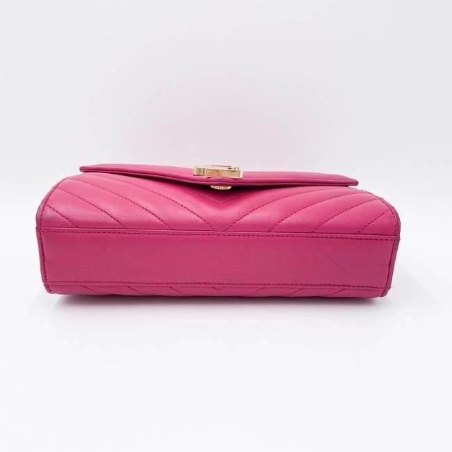 Saint Laurent College Lambskin Matelasse Chevron Small Monogram Satchel Pink Leather Shoulder Bag - image 8
