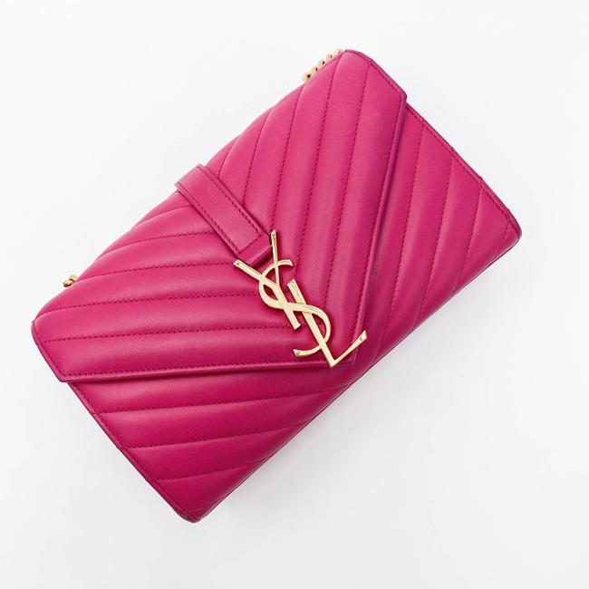 Saint Laurent College Lambskin Matelasse Chevron Small Monogram Satchel Pink Leather Shoulder Bag - image 10